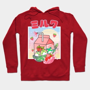 Kawaii Vaporwave Frogs Strawberry Milk Cottagecore Hoodie